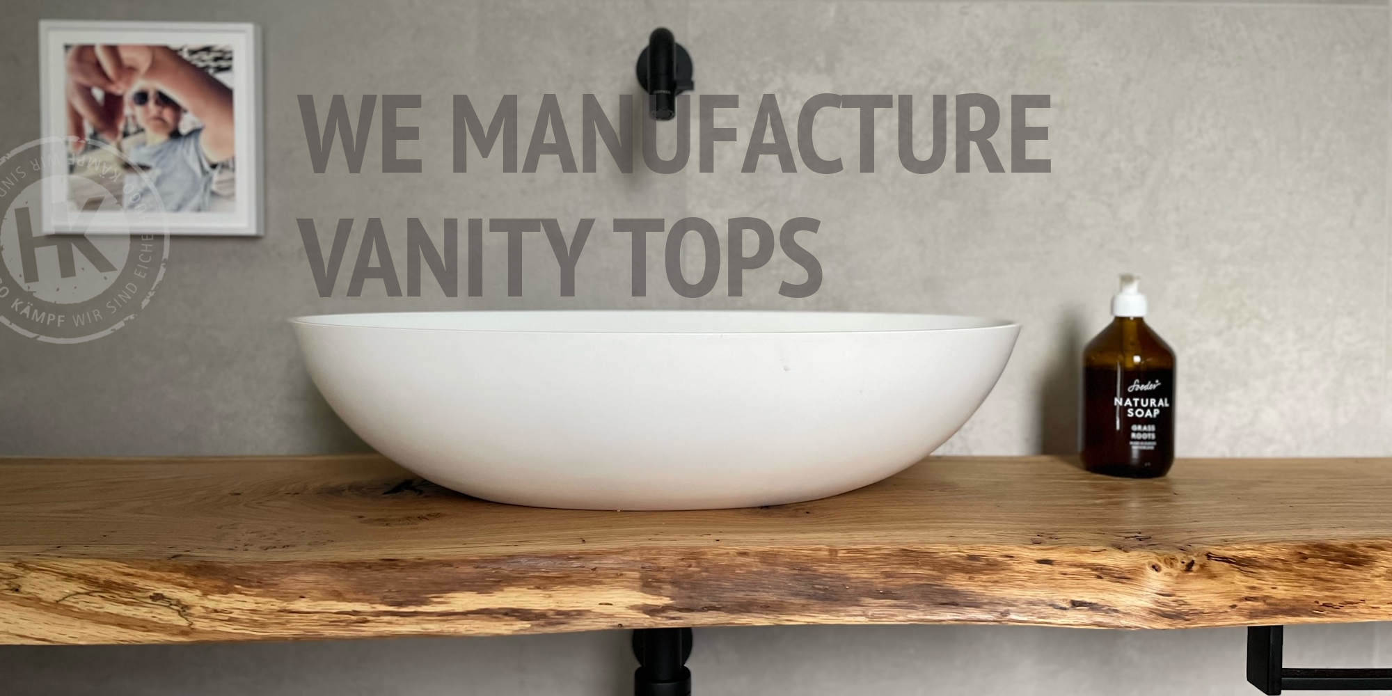 Vanity top made of oak wood with natural live edge