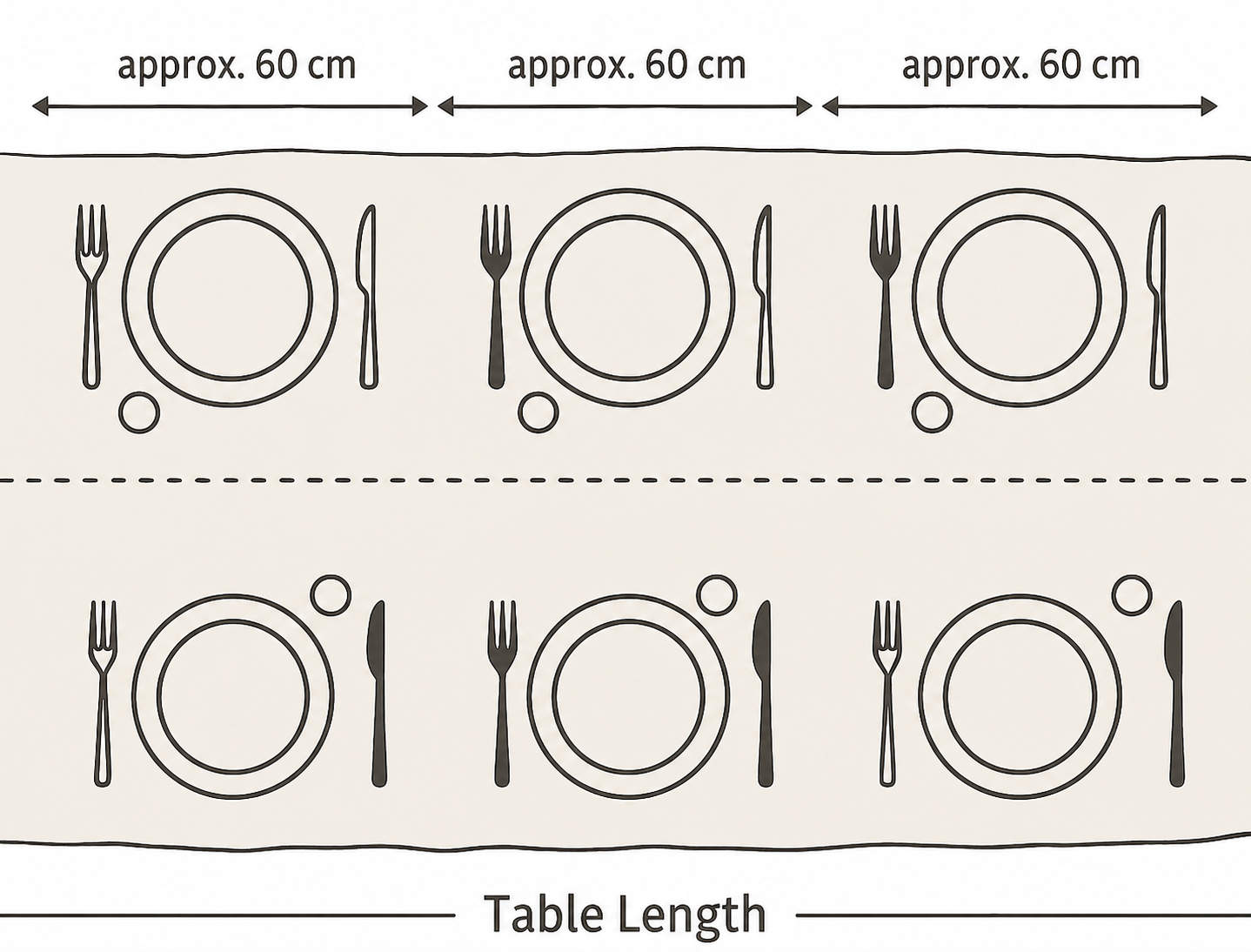 Table length space requirements place setting